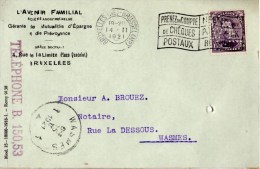 Carte De Bruxelles (14.02.1921) Pour Wasmes_ Perforated_perfin_A.F. - Covers & Documents