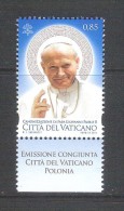 Vaticano 2014-1 Sellos Nuevo**-Emision Conjunta Con Polonia-Canonizacion De Juan Pablo II - Nuovi