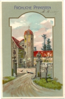 Pfingsten, Dorf, Kirche, Prägekarte, Um 1910 - Pentecôte