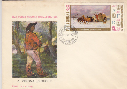 2320- ROMANIAN STAMP'S DAY, COACHMAN, POST CHASE, COVER FDC, 1970, ROMANIA - FDC