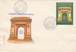 2323- WORLD WAR 1, MARASTI- MARASESTI- OITUZ BATTLES, ARCH OF TRIUMPH, COVER FDC, 1977, ROMANIA - FDC