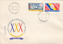 2327- ROMANIAN REPUBLIC ANNIVERSARY, COVER FDC, 1977, ROMANIA - FDC