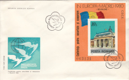 250FM- SECURITY AND COOPERATION IN EUROPE CONFERENCE, COVER FDC, 1980, ROMANIA - FDC