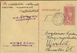 HUNGARY - VOJVODINA - OCCUPATION CARD - BACSKERESZTUR = RUSKI KRSTUR To UJVIDEK - 1942 - Covers & Documents