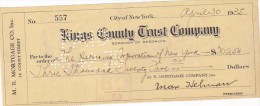 332A BANK CHEQUE MORTGAGE COMPANY, 1935, PERFINS, NEW YORK - Cheques & Traveler's Cheques