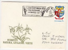 2520- BIRDS, WOODPECKER, ORCHIDS, SPECIAL COVER, 1989, ROMANIA - Picchio & Uccelli Scalatori