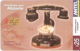 Nº 355 TARJETA DE URUGUAY DE UN TELEFONO DE EPOCA (LHAMM) FRANCIA 1924 - Uruguay