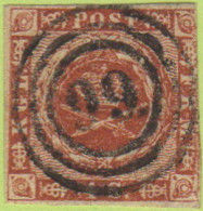 DEN SC #4  Royal Emblems  3 Margins, "99" (Fredensborg) In Concentric Circles, CV $15.00 - Gebraucht