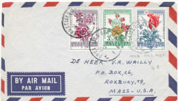 1957  Luchtpostbrief Met PZ 1122+1123+1124(Gentse Florralien) Van Bruxelles Naar Roxbury(USA) Zie Scan(s) - Covers & Documents