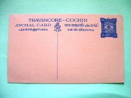 India Travancore-Cochin 1950 Unused Pre Paid Postcard - Elephant - Travancore