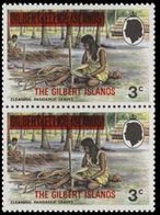 GILBERT ISLANDS 1976 Cleaning Pandanus Leaves Trees 3c Wmk:sw OVPT.PAIR - Isole Gilbert Ed Ellice (...-1979)