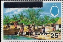 CV:€36.40 GILBERT ISLANDS 1976 Boat Copra Palm Trees 25c OVPT.  [Aufdruck,surimprimé] - Gilbert- Und Ellice-Inseln (...-1979)