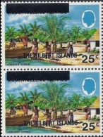 CV:€72.80 GILBERT ISLANDS 1976 Boat Copra Palm Trees 25c OVPT. PAIR   [Aufdruck,surimprimé] - Isole Gilbert Ed Ellice (...-1979)