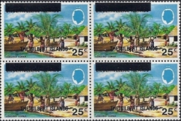 CV:€148.60 GILBERT ISLANDS 1976 Boat Copra Palm Trees 25c OVPT. 4-BLOCK   [Aufdruck,surimprimé] - Isole Gilbert Ed Ellice (...-1979)