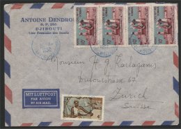 FRENCH SOMALICOAST, 44 FRANC FRANKING ON AIRPOST COVER 1952 TO SWITZERLAND - Brieven En Documenten