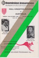 Official Rugby Programme HULL KINGSTON ROVERS - AUSTRALIA 1982 Australian Tour In UK VERY RARE - Rugby