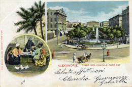 CARTOLINE D'EPOCA  DU ALEXANDRIE PLACE DESCONSULS COTE' EST RARISSIMA !!! VIAGGIATA NEL 1902 - Alexandria
