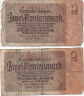 2 Billets 2 Zwei Rentenmark Berlin 30 Janvier 1937 Deutche Rentenbank B78681579 - B86247050 - 2 Rentenmark