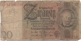 1 Billet 20 Zwanzig Reichsmark 22 Janvier 1929 Reichsbanknote D.31396038 - 20 Mark