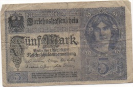1 Billet 5 Fünf Mark Darlehnskassenschein 1 August 1913? C10303593 - Bundeskassenschein