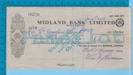 Midland Bank Limited "11 Li-16-10" ( Liverpool 1965 Stamp Duty Paid  )   Recto/verso - Chèques & Chèques De Voyage