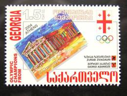 Olympic Champions From Olympic Games In Athens Greece 2004, Judoka, Weightlifting, Post Stamp From Georgia, Mint MNH - Georgien