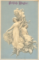 Pfingsten, Frauen, Prägekarte, Um 1900/05 - Pentecôte