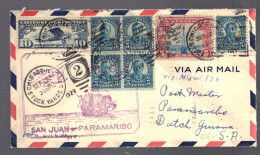 USA 1929 Lettre 1° Vol San Juan De Porto Rico Pour Paramaribo Guyane Néer. Acheminée Par Charles Lindberg - 1c. 1918-1940 Lettres