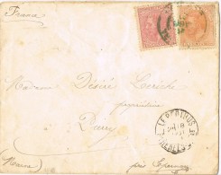 10542. Carta CERVERA (Lerida)  1889. Fechador Trebol Azul A Francia - Covers & Documents