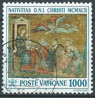 1992 VATICANO USATO NATALE 1000 LIRE - VV2 - Used Stamps