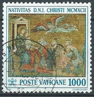 1992 VATICANO USATO NATALE 1000 LIRE - VV2 - Oblitérés