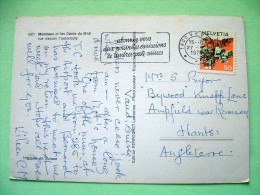 Switzerland 1975 Postcard "Montreux Lake Mountains" To England - Valais Church - Cartas & Documentos