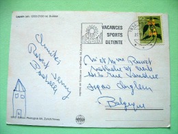 Switzerland 1975 Postcard "Leysin Hangin Train Squirrel Church" To Belgium - Flowers - Holliday Slogan - Brieven En Documenten