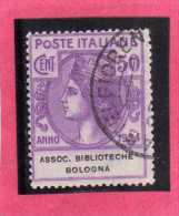 ITALIA REGNO ITALY KINGDOM 1924 PARASTATALI ASSOCIAZIONE BIBLIOTECHE BOLOGNA CENT. 50c USATO USED OBLITERE' - Franchise