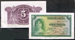 R 559. Billete 5 Pts Republica 1935 Nuevo Sin Uso. Plancha - 5 Pesetas