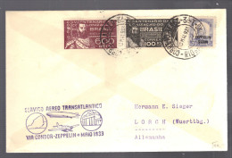 BRESIL 1933 Lettre De Rio De Janeiro Pour Lorch Allemagne Via Condor Zeppelin - Luchtpost (private Maatschappijen)