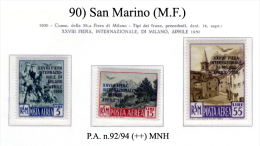 San-Marino-(M.F.)-0090 - 1950 - Sassone: P.A..n.92/94 (++) MNH - Posta Aerea