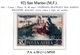 San-Marino-(M.F.)-0092 - 1951 - Sassone: P.A..n.98 (++) MNH - Posta Aerea