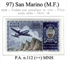 San-Marino-(M.F.)-0097 - 1954 - Sassone: P.A..n.112 (++) MnH - Luchtpost