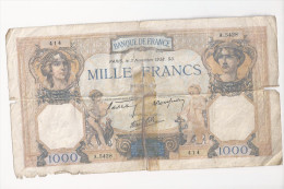 Billet De 1000 Francs...Cérès Mercure (3 Novembre 1938). (Voir Commentaires) - 1 000 F 1927-1940 ''Cérès Et Mercure''