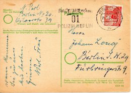 BERLIN N65. Carte Avec Oblitération De 1952. Téléphone De La Police De Berlin. - Police - Gendarmerie
