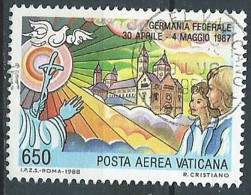 1986 VATICANO USATO POSTA AEREA I VIAGGI DEL PAPA 650 LIRE - VV4-3 - Poste Aérienne