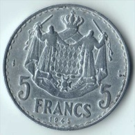 ** 5 FRANCS MONACO ALLU.1945 TTB+ ** - 1922-1949 Louis II