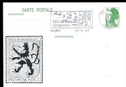 Carte 2424-CP1 : Amicale Philatélique De Metz - Section De Marly - Flamme Marly Fête Du Froame 27 Septembre 1987 - AK Mit Aufdruck (vor 1995)