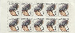 Slovakia 1999 Trafditional Bonnet, 4k Cajkov  Sheet Of 10 MNH - Used Stamps