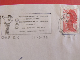 OBLITERATION FRANCAISE FLAMME NO 9505 GAP RP EMISE EN 1988 RARE - Pétanque