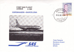 Copenhagen Barcelona 1980 - First Flight Erstflug 1er Vol - SAS Airbus Barcelone Copenhague - Franking Machines (EMA)