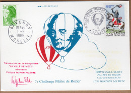 FRANCE 7ème CHALLENGE PILÂTRE DE ROZIER. COURRIER MONTGOLFIERE ATTESTE PAR HUISSIER OBL. ILLUSTREE 1ER SEPT.1989. VOIR - Andere & Zonder Classificatie