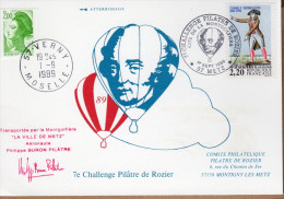 FRANCE 7ème CHALLENGE PILÂTRE DE ROZIER. COURRIER MONTGOLFIERE ATTESTE PAR HUISSIER OBL. ILLUSTREE 1ER SEPT.1989. VOIR - Other & Unclassified