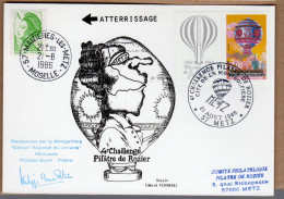 FRANCE 4ème CHALLENGE PILÂTRE DE ROZIER. COURRIER MONTGOLFIERE ATTESTE PAR HUISSIER OBL. ILLUSTREE 21 AOÜT 1986. VOIR - Autres & Non Classés